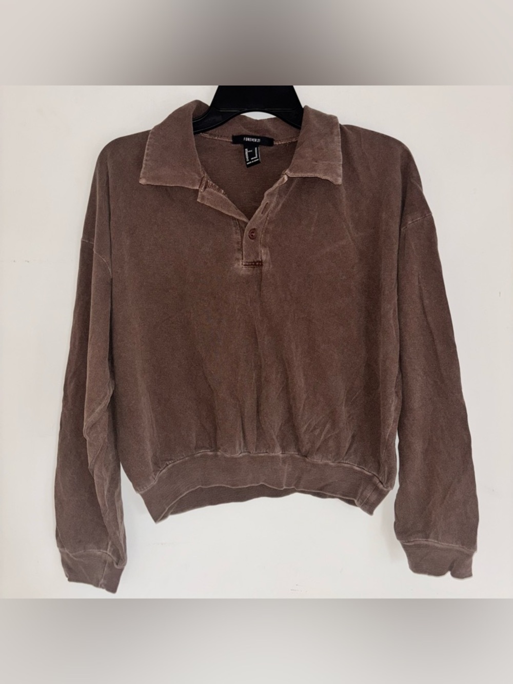 Forever 21 Brown Cropped Polo Sweatshirt M